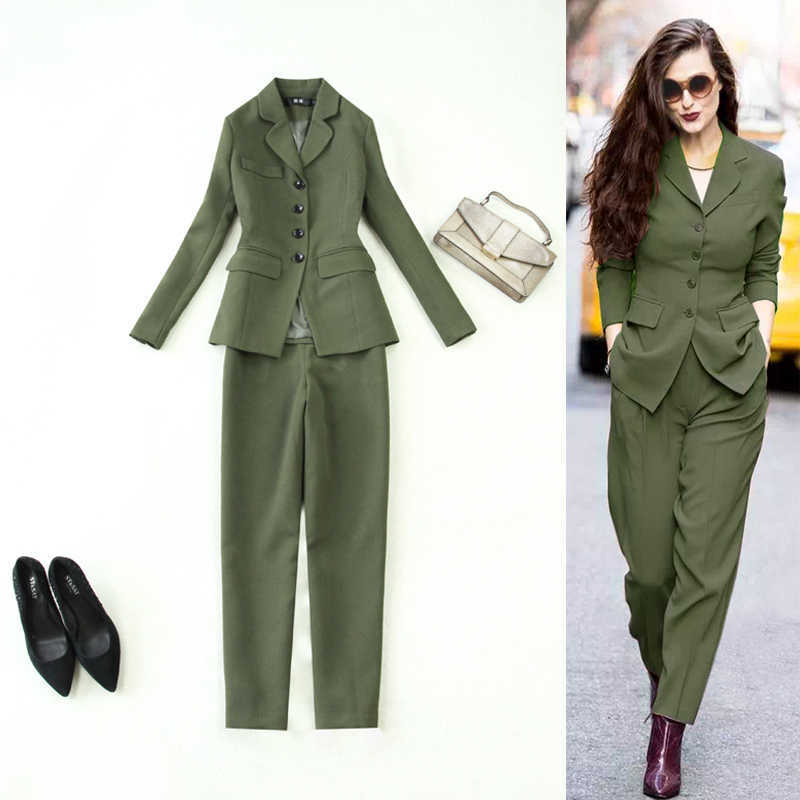 

Women's suits High-quality pants two-piece autumn single-breasted blazer Elegant slim harem trousers 210527