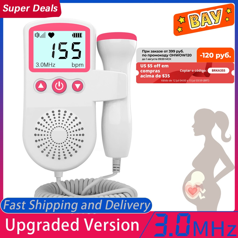 

Upgraded 3.0MHz Doppler Fetal Heart rate Monitor Home Pregnancy Baby Fetal Sound Heart Rate Detector LCD Display No Radiation