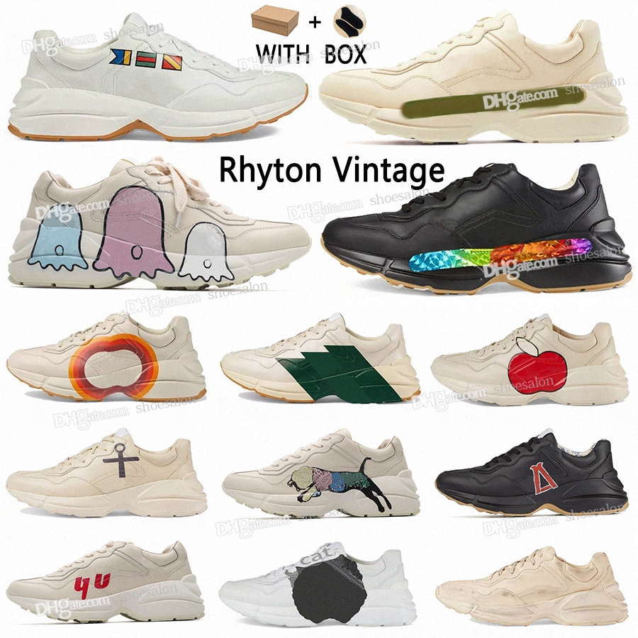

2021 with box Rhyton Vintage Casual Shoes Men Women Multicolor Designers Sneakers Leather Ladies Luxurys Runner Trainers Brand Platform Daddy Sneaker 98ID#