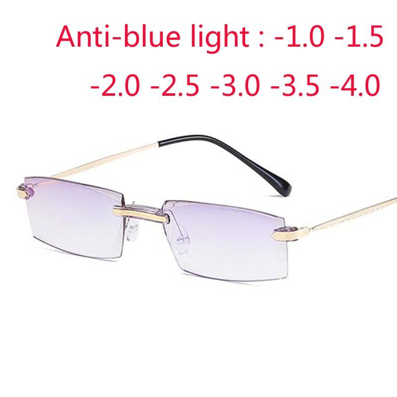 

Sunglasses High-grade Coating Frameless Finished Myopia Glasses Women Anti-blue Light Prescription Eyeglasses -1 -1.5 -2 -2.5 -3 -3.5 -4.0