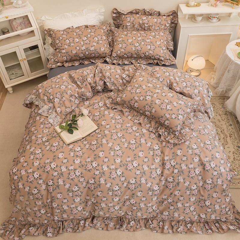 

Bedding Sets 100%Cotton Vintage Style Garden Flowers Rose Farmhouse Set Queen Full Size 4Pcs Duvet Cover Bed Sheet 2 Pillow Shams