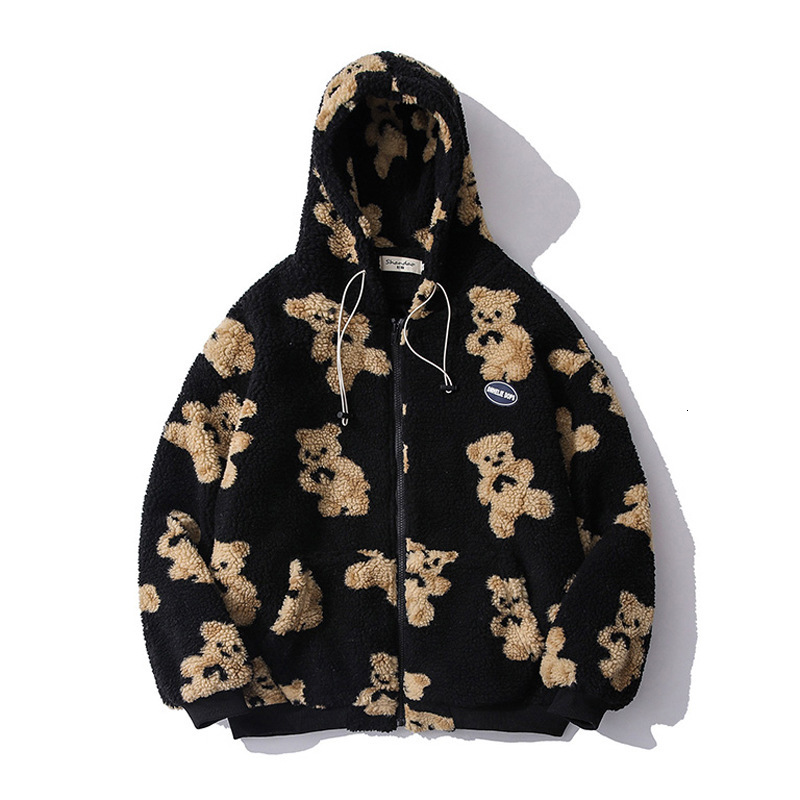 

men's jackets ins bear print loose hooded couple cashmere jacket winter coat mens clothing 290b, Black;brown