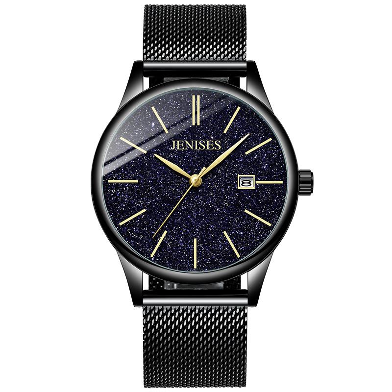 

Wristwatches JENISES 8014 Simple Style Men Quartz Leather/Steel Strap Male Business Beauty Blue Dial Watches Relogio Masculino, Black gold l