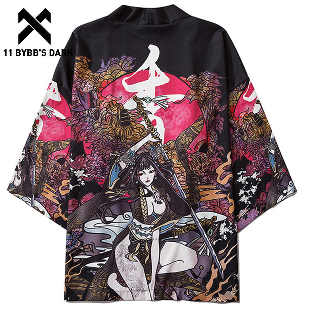 

11 BYBB'S DARK Japanese Samuri Printed Kimono Women Harajuku Casual Streetwear Jacket Summer Loose Cardigan Kimono Men Bathrobe X0621, Twelve