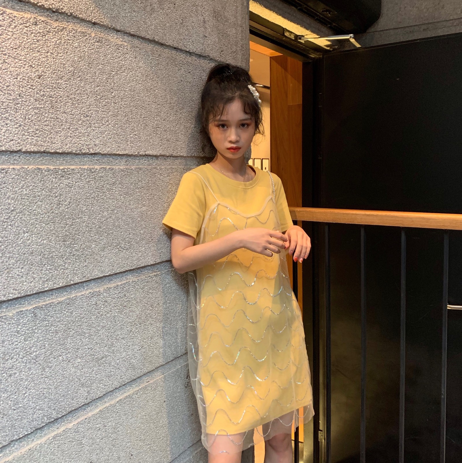 

2021 New Summer Yellow Causal Cute Women Es Ladies Female Midi and Lace Spaghetti Strap Mesh 2 Set Yw9a, Blue set