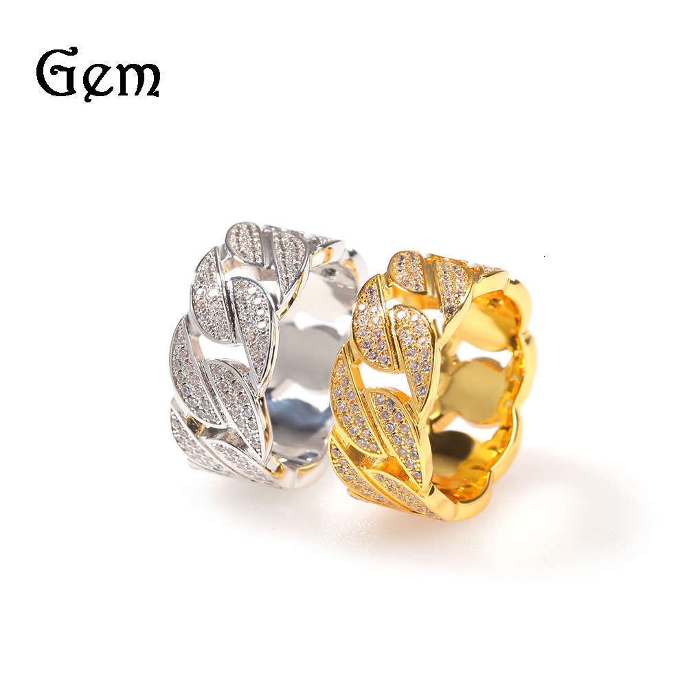 

Hip hop new zircon inlaid Cuban ring for men and women simple fashion gold plated couple ring trend jewelry