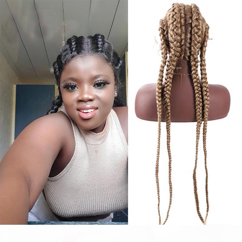 

Long Length Braided Wigs Synthetic Lace Front Wig for Black Women Cornrow Braids Lace Wigs with Baby Hair Box Braid Wig 613 Color, 27/613
