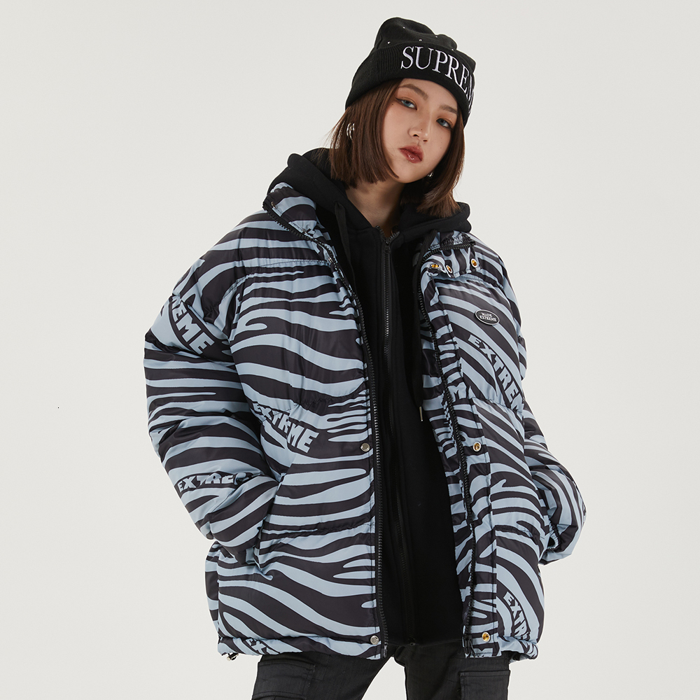 

2021 New Fake 2 Pieces Winter Jacket Men Zebra Striped Print Parkas Coat Baggy Thick Warm High Street Fashion Couple Streetwear Ik5z, Light green