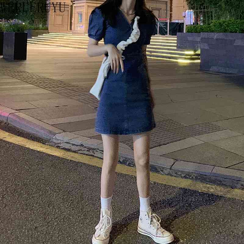 

WERUERUYU Women Denim Dress Female Summer Clothing Women Jeans Dress Elegant Casual Cowboy Dresses 210608, Photo color