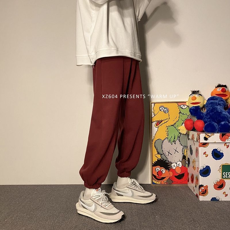 

2021 New Wintertime Men Plush Casual Hip Hop Pants Hare Runners Fashion Sweatpants Homme Streetwear J0eq, Wine