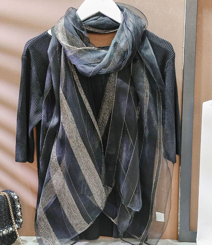 

Hats, Scarves & Gloves Sets Silk Scarf Women's Fashion All-match Spring And Autumn Striped Large One