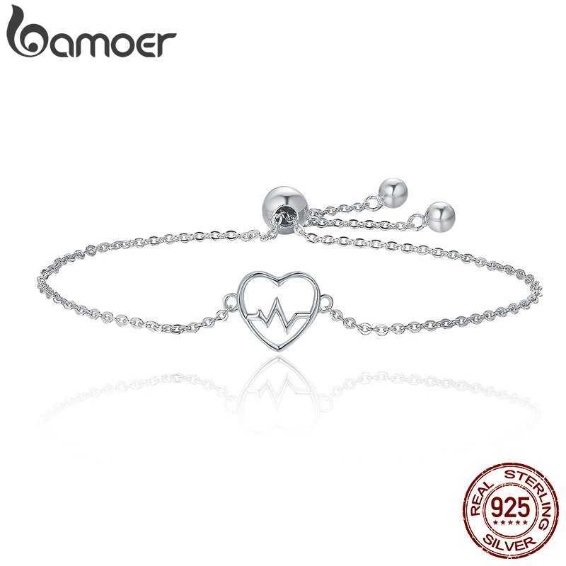 

BAMOER 100% 925 Sterling ECG Of Love & Sweetheart Heart Bracelet Women Luxury Authentic Silver Jewelry SCB019