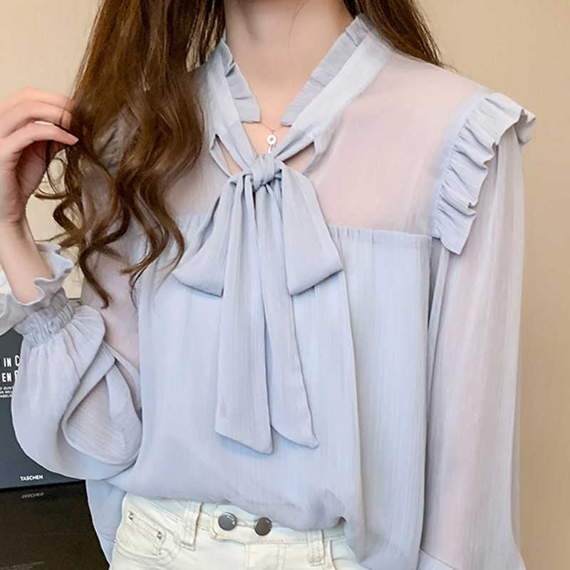 

Autumn V-Neck Chiffon Blouse Shirt Top Female Blusas Mujer De Moda Long Sleeve Blouse Women Blouses Shirts Tops Blusa D524 210602, As picture