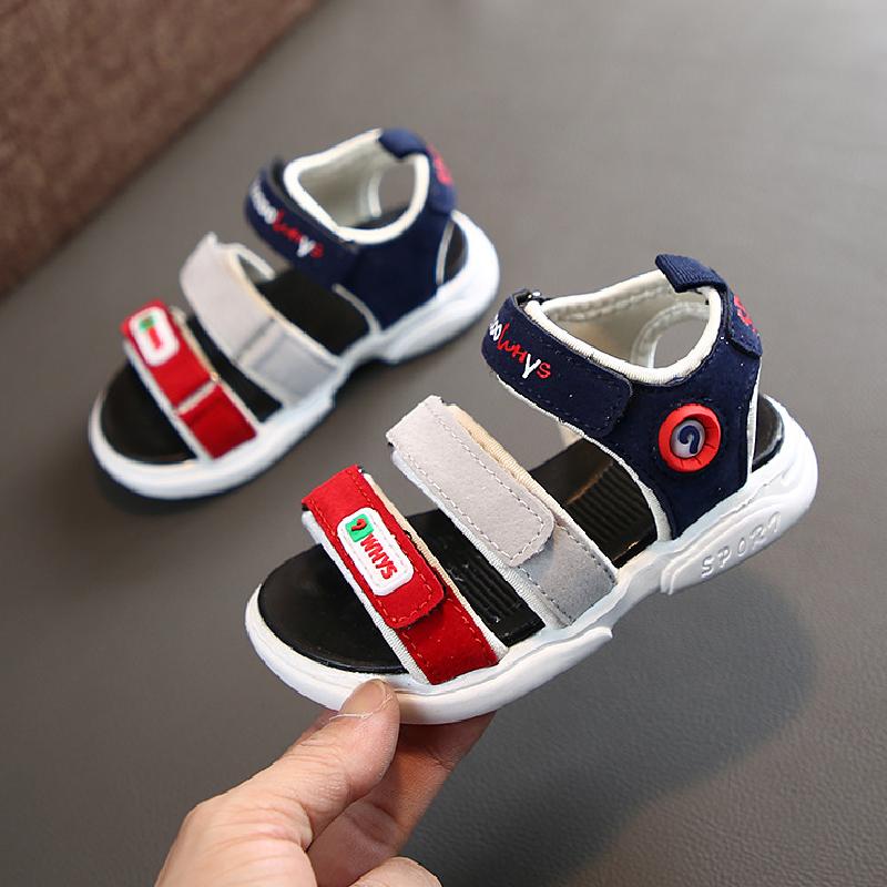 

Sandals Summer Leather Baby Patchwork Color Boy Rubber Sole Anti-slip Boys Girls Toddler Shoes Beach, Black;red