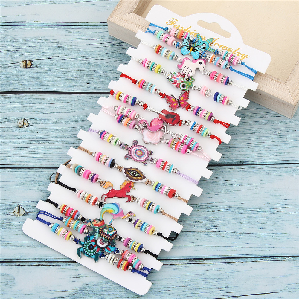 

Boho 42pcs/lot Women Soft Clay Bead Enamel Turtle Animal Charms Yoga Bracelets Set Braided Adjustable Rope Chain Jewelry Mixed Ss