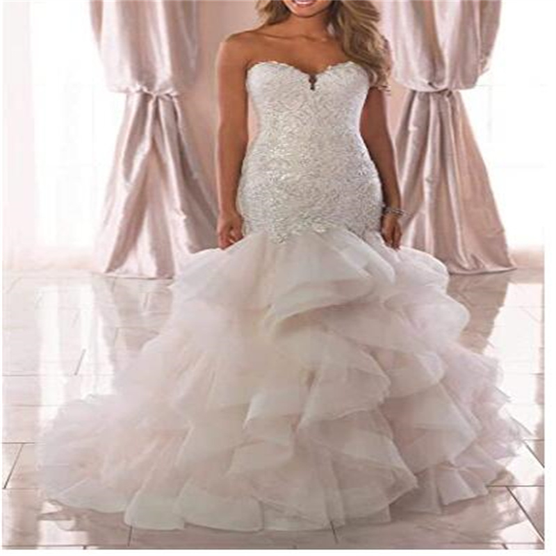 

Sexy Applique Lace Beading Mermaid Wedding Dress Sweetheart Neck Bride Dresses Backless Gowns Plus Size vestido de noiva, Black