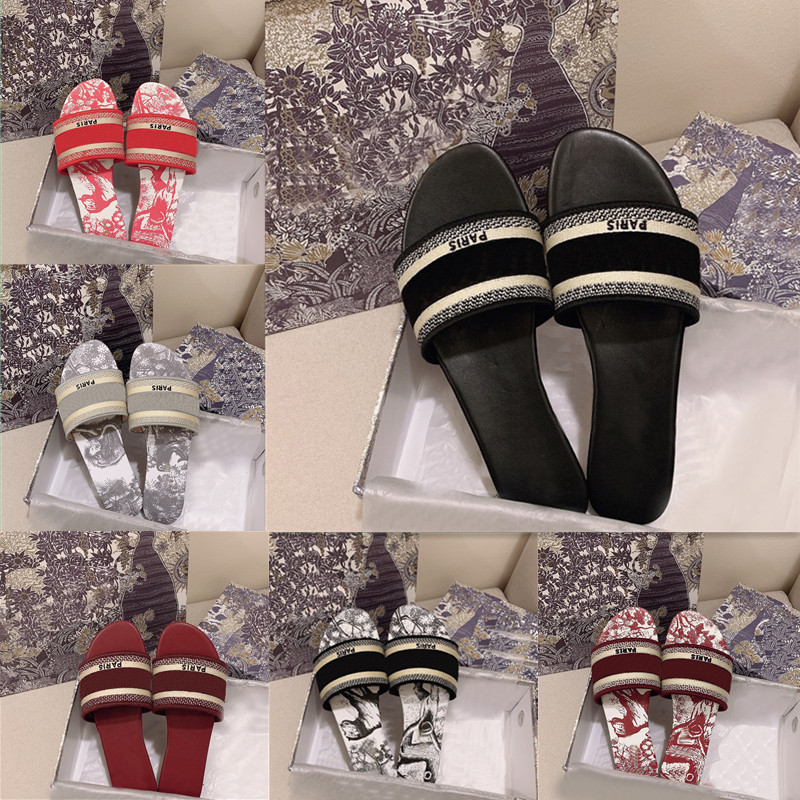 

New Fashion Women's Slippers Embroidered Letters Brand-Name Slides Summer Flat flip flops Designer Shoes Sandals size 35-42 with box, Pink