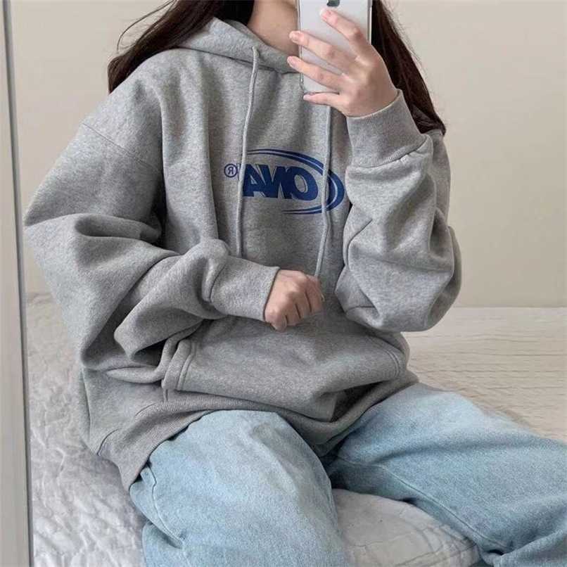 

Hoodies Women Plus Velvet Warm Winter and Spring Soft Harajuku Chic Letter Couples Hoodie with Hat Basic Style Womens Sweatshirt 211109