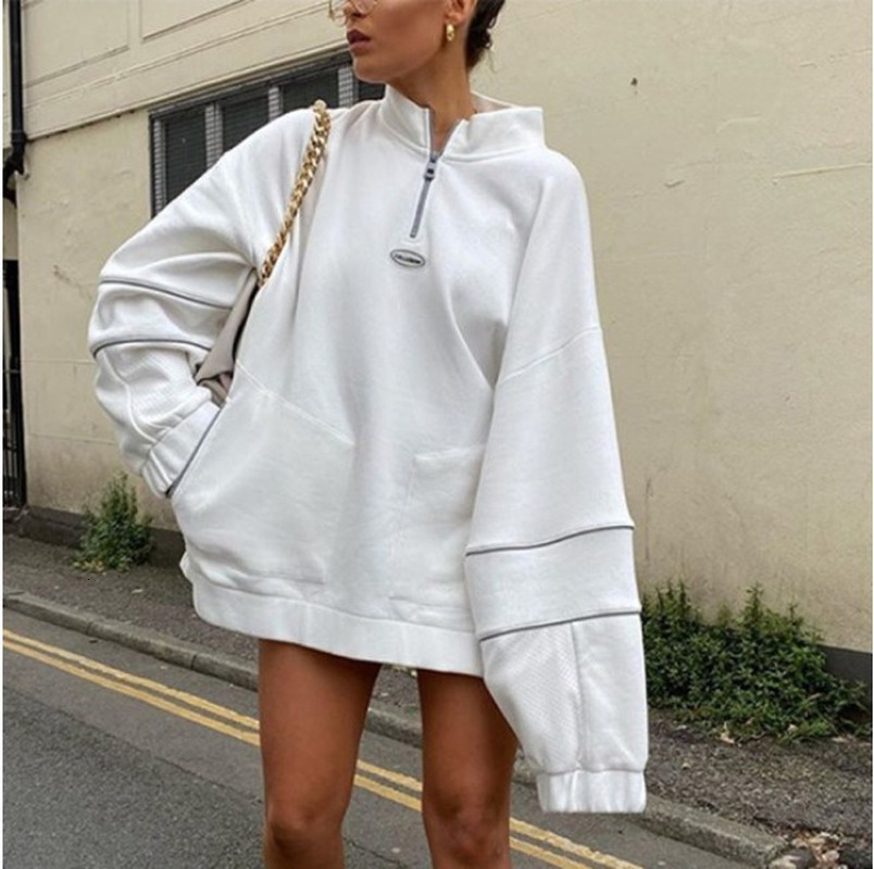 

2021 New Big-sized White Brand Elastic Sleeves Big Soft Women's Pockets Casual Streetwear Kawaii Bf Girls Fashion Tops 3xhk