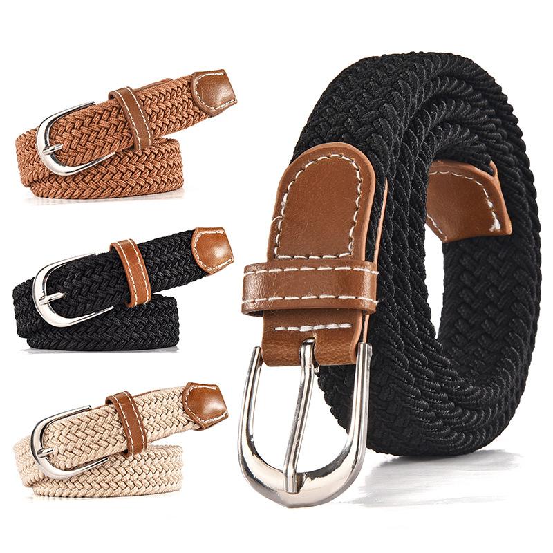 

Belts Men Women Stretch Waist Belt Black Canvas Braided Elastic Woven Leather Wide Metal Men's, Brown
