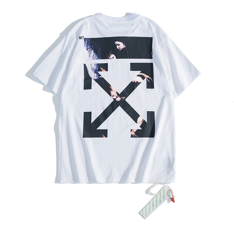 

2021 Spring Summer New Off Style White Religious Oil Painting Arrstyle Print Short Sleeve T-shirt Men and Women Lovers