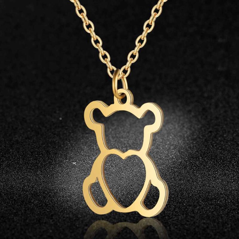 Pendant Necklaces Quality 100% Stainless Steel Hollow Bear Charm Necklace For Women Wholesale High Polish Special Gift-image-705499655