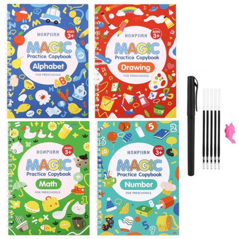 

Notepads 4-in-1 Workbook With Disappearing Ink Magic Practice Book Set Reused Handwriting Copybook Children Birthday Gifts