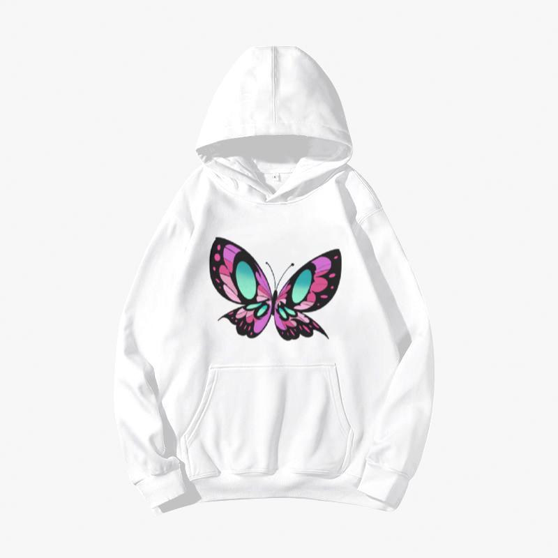 

Women's Hoodies & Sweatshirts Cute Hoodie Graphic Ladies Long Sleeve Clothes Women Butterfly Print Female Simple Kawaii Pullover, Black