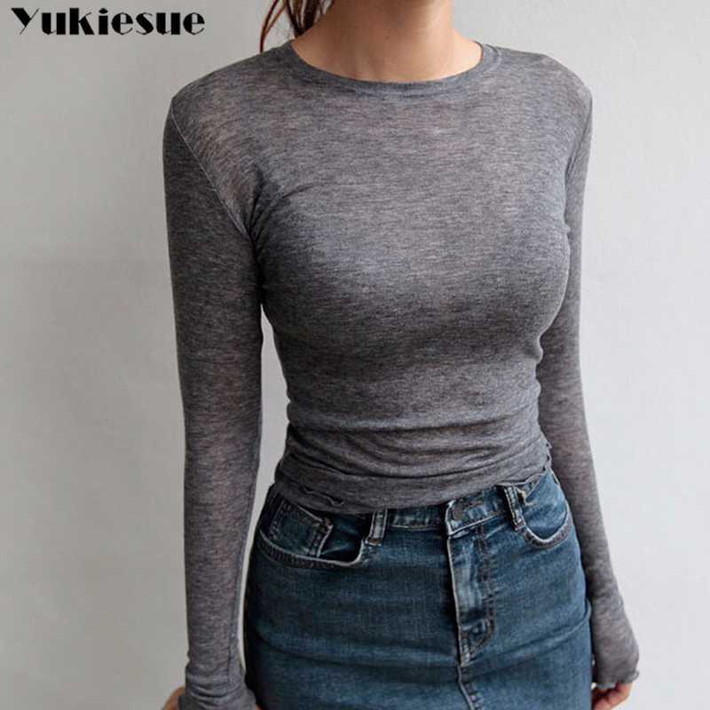 

Camisetas Mujer Verano Summer Tops For Women Tees Korean Style Tshirt Button T-Shirt long Sleeve Debardeur Femme 210608, Ivory white