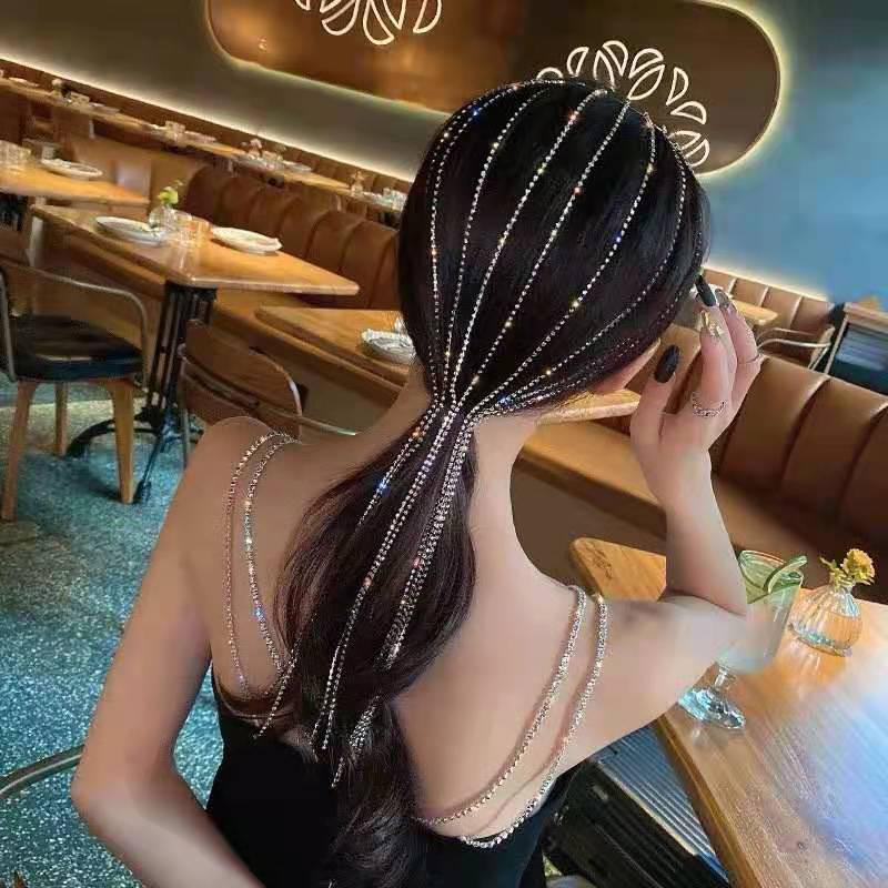 

Hair Clips & Barrettes Korea Style Full Rhinestone Headband For Women Long Tassel Crystal HairClip Wedding Party Accessories Jewelry Gifts, Golden;silver