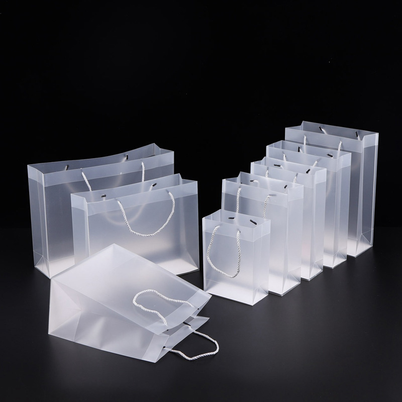 

8 Size Frosted PVC plastic gift bags with handles waterproof transparent PVC bag clear handbag party favors bag custom logo X138