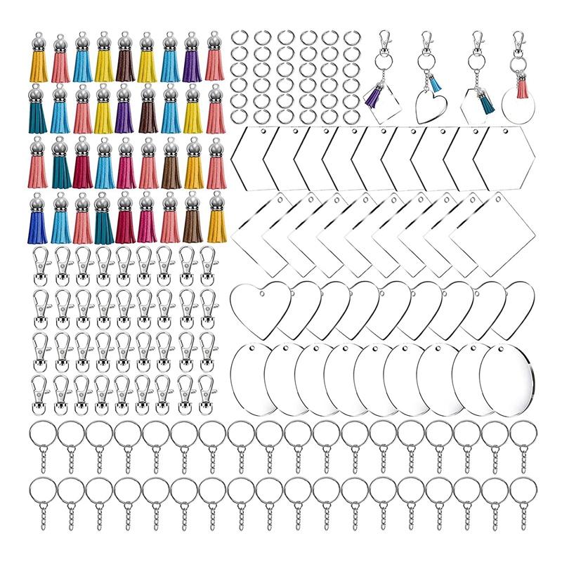 

Keychains 200Pcs Acrylic Keychain Blanks With Tassels Kit Bulk, Snap Hooks Mini Jump Rings For DIY Projects & Crafts