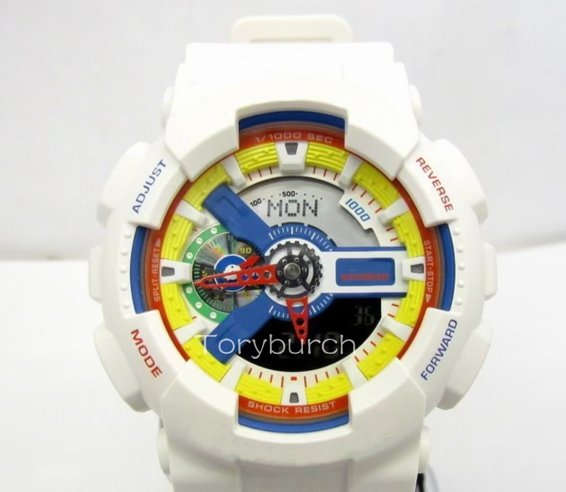 

LEGO series G classic shock Display World Time All functions watch high quality Quartz Electronic Reloj Hombre wristwatch with automatic light, White