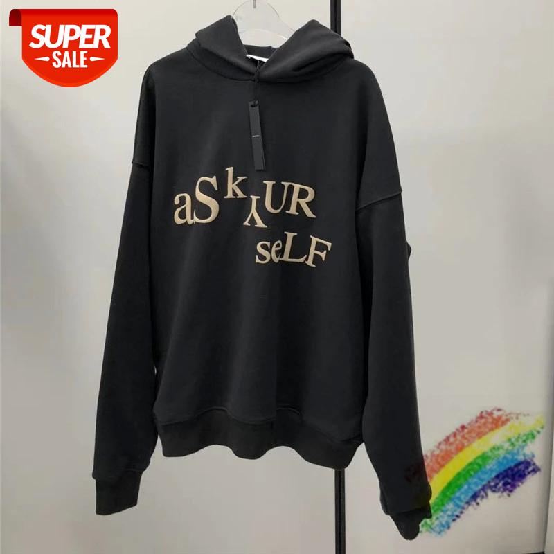 

2020FW Askyurself Hoodie Men Women 1:1 High Quality 3D Foam Printing Washed Old Vintage Askyurself Pullover Hoody #y05P, Black