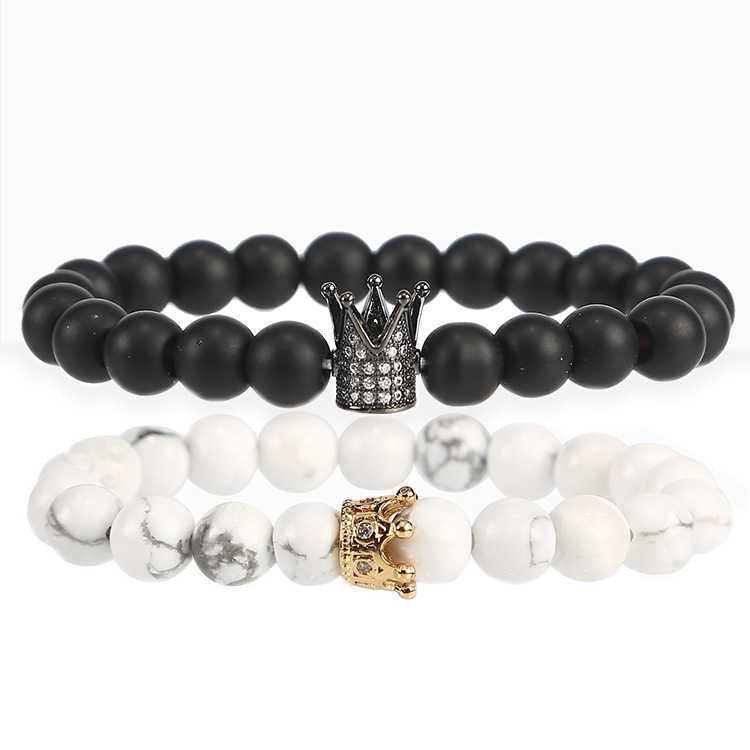 

Accessories new dumb black frosted Turquoise crown charm stone lovers bracelet Jewelry