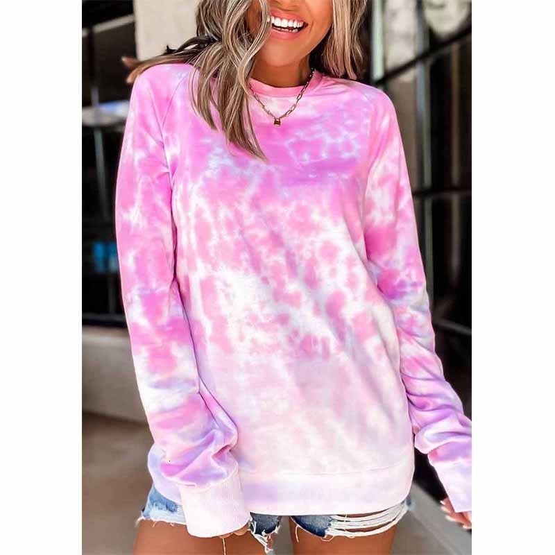 

2021 Sweet Pink Tie Dye Sweatshirt Pullovers Long Sleeve Tops Autumn New Fashion Streetwear Loose Comfort Hoodies Women Rwcu, Gray