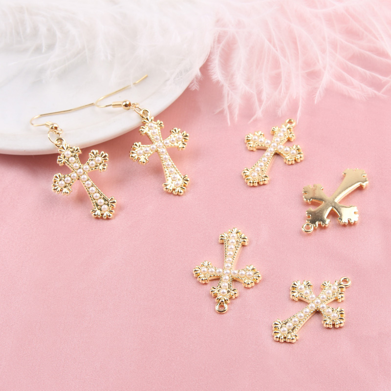 

10pcs Chic Pearl Crosses Charms Pendants Gold Metal Cross Charms DIY Bracelet Earring Dangle For Jewelry Making Accessories