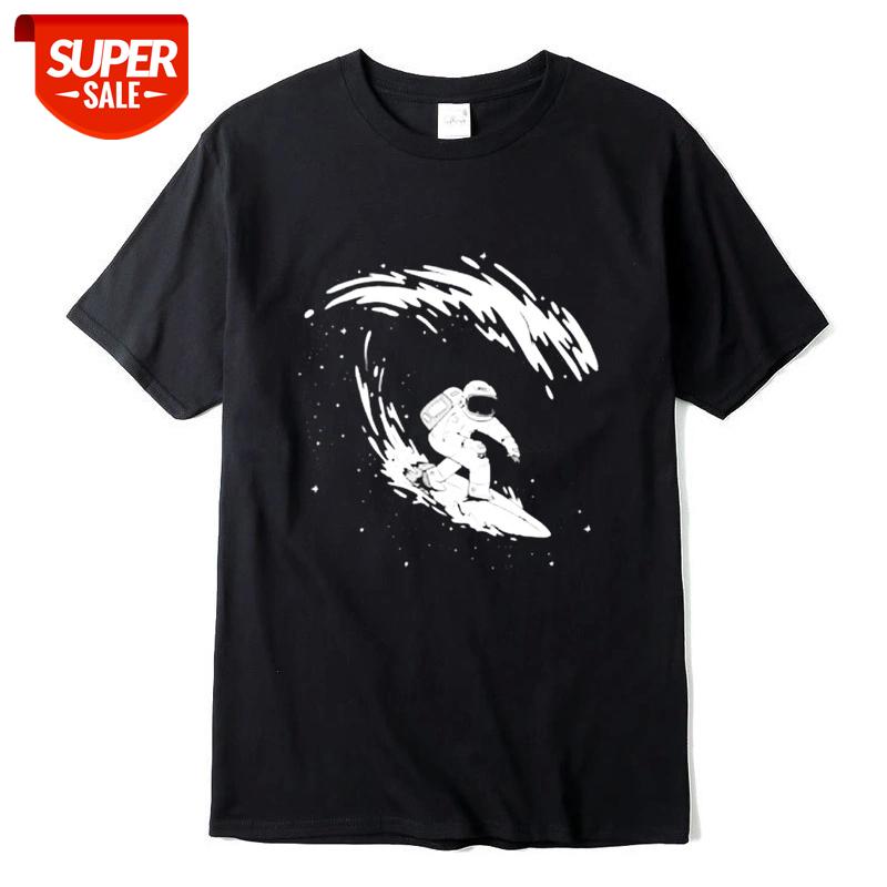 

XIN YI Men's High Quality100% cotton short sleeve Funny surfing astronaut print men T shirt casual o-neck t-shirt men tee shirts #Jv4w, White;black