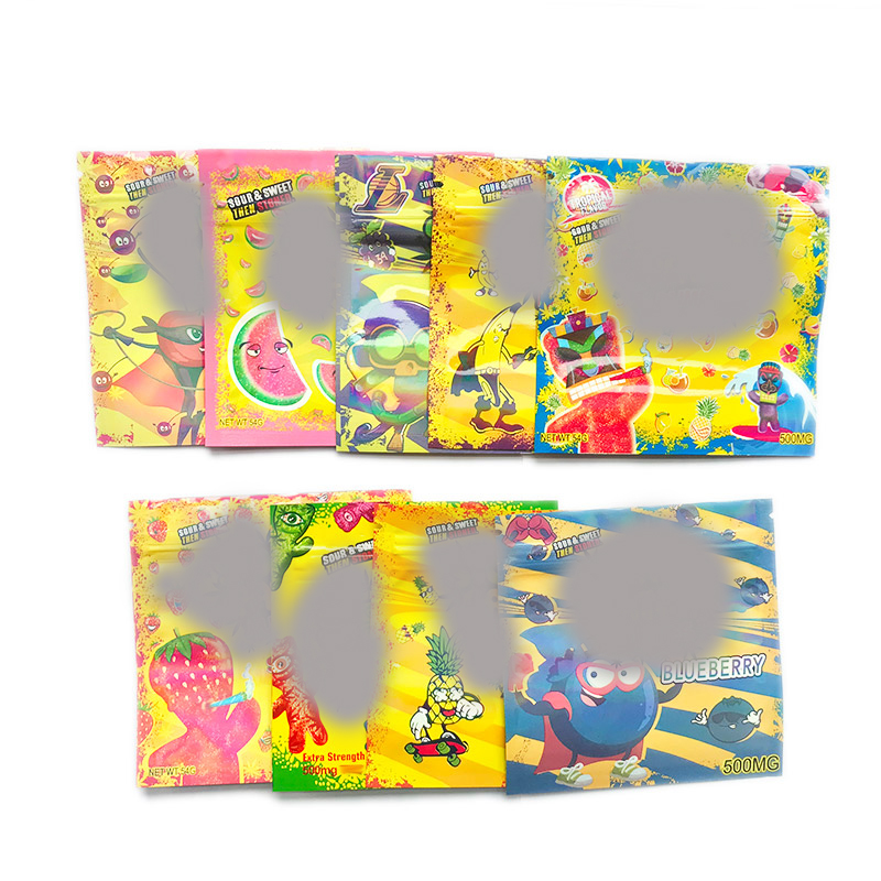 

Wholesale stoner gummies edibles Packaging bags infused grape strawberry cherry sour 500mg cunstom printed edible package candy mylar bag