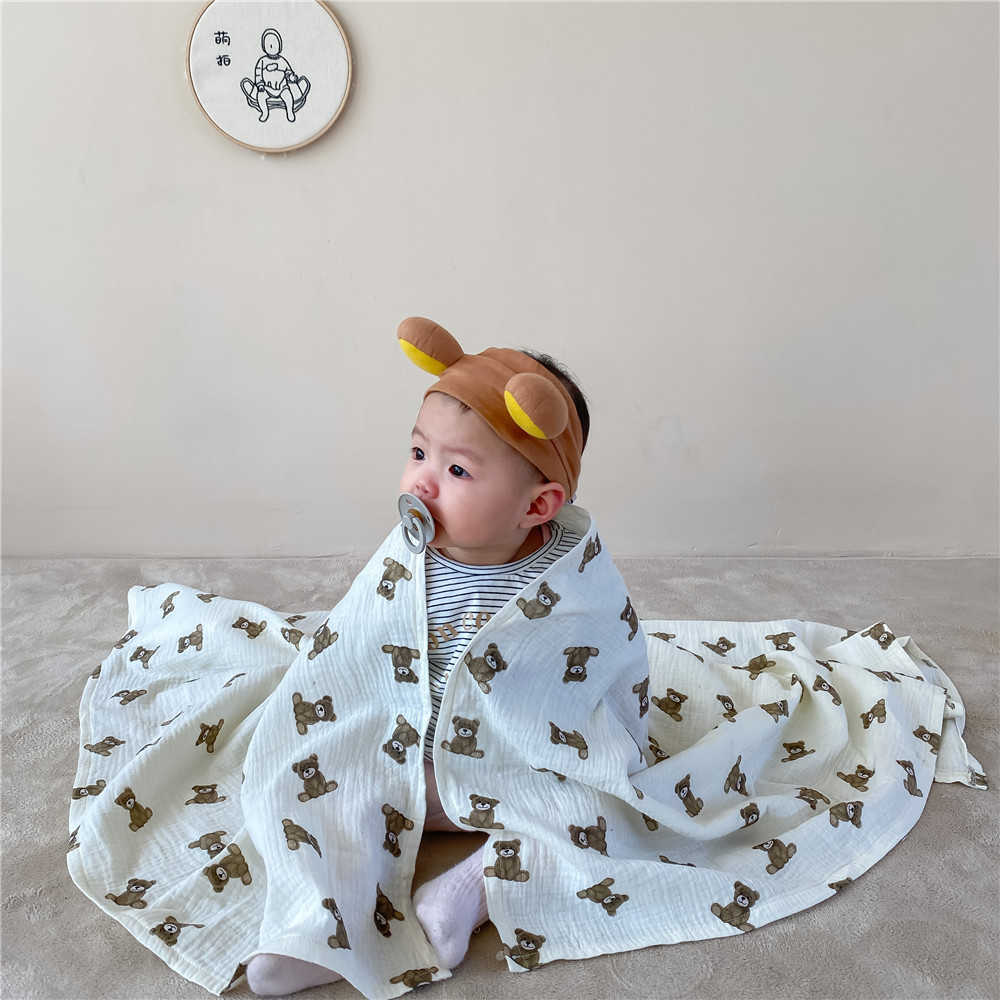 

Infant baby Cotton yarn cover blanket spring and summer thin air conditioning room printed quilt born pography 210701, Show b