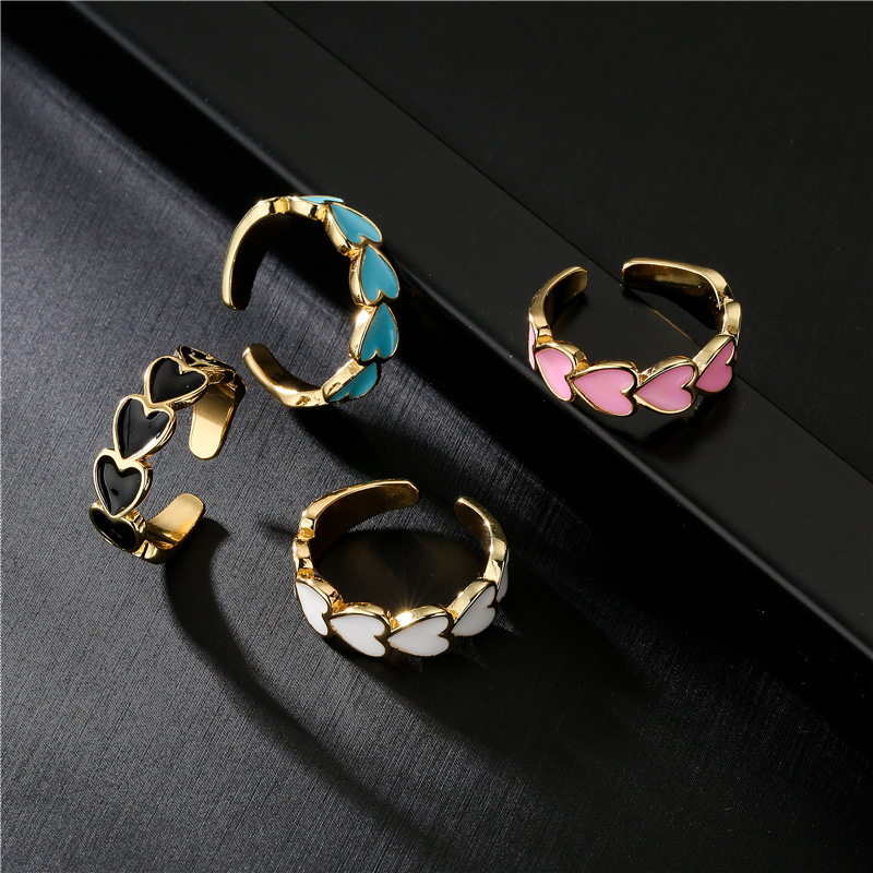 

Multicolor Enameled 18K Gold Plated Adjustable Copper Heart Ring for Young Ladies