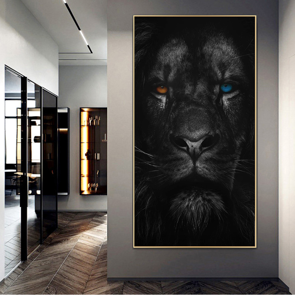 

Ferocious Lion with Orange and Blue Eyes Posters and Prints Canvas Paintings Wall Art Pictures for Living Room Home Decoration Cuadros (No Frame)
