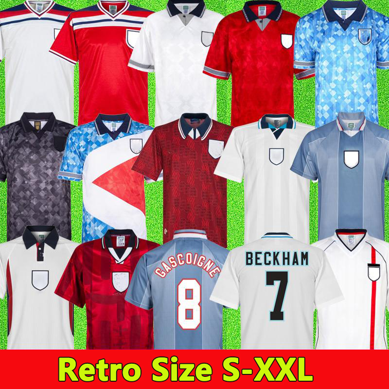 

England Retro 1982 1986 1998 2002 2008 Beckham Soccer Jersey 1989 1990 Gerrard Scholes Owen 1994 Heskey 1996 Gascoigne vintage classic football shirt, 1996 home
