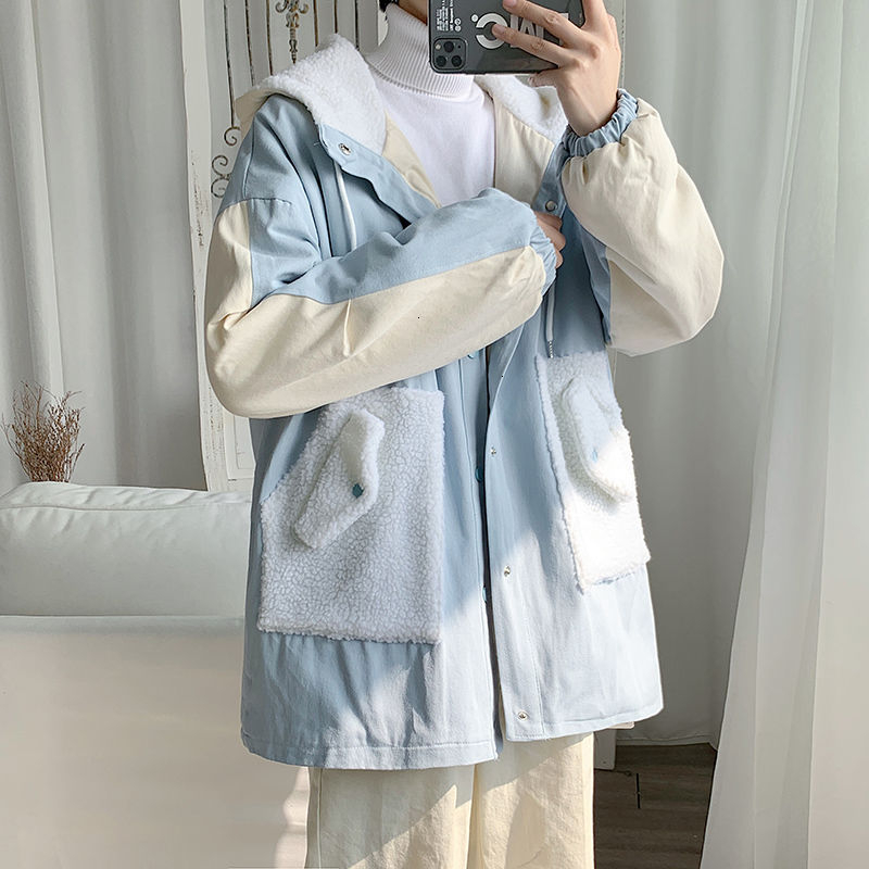 

2021 New Winter Thick Lamb Fur Jacket Men's Warm Fashion Casual Hooded Men Wild Short Coat Mens Clothes M-3xl Lpov, Blue