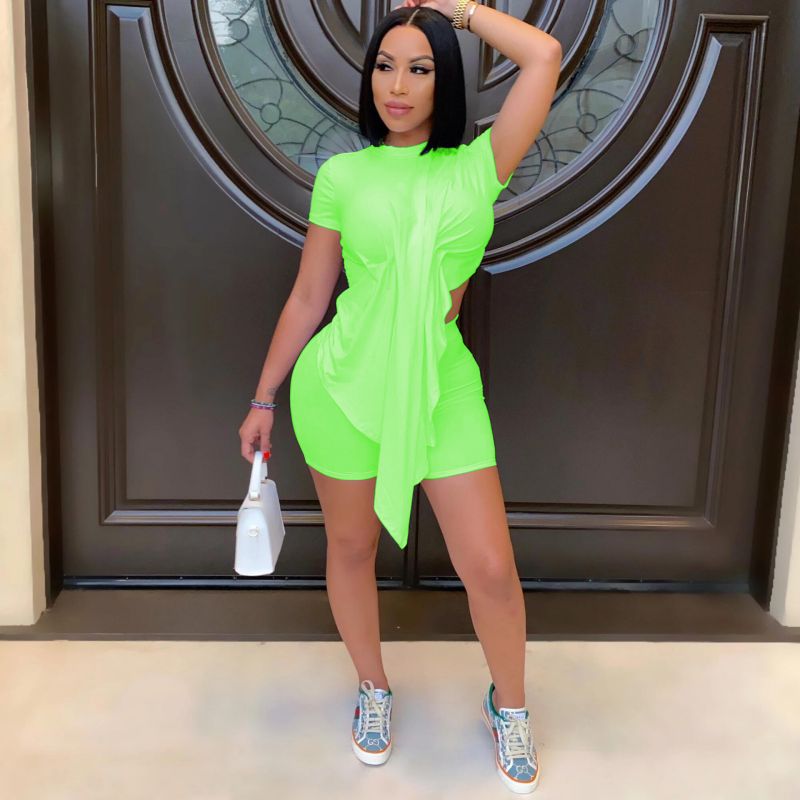 

Casual personality printed short-sleeved temperament T-shirt women 1 two-piece suit, White