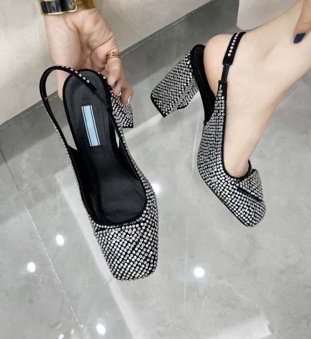 

Diamond shoes Women's high quality Dress shoe fashion shiny Rhinestone leather highs heels 9.5cm slippers luxury show party dress shoess large 35-41, Box
