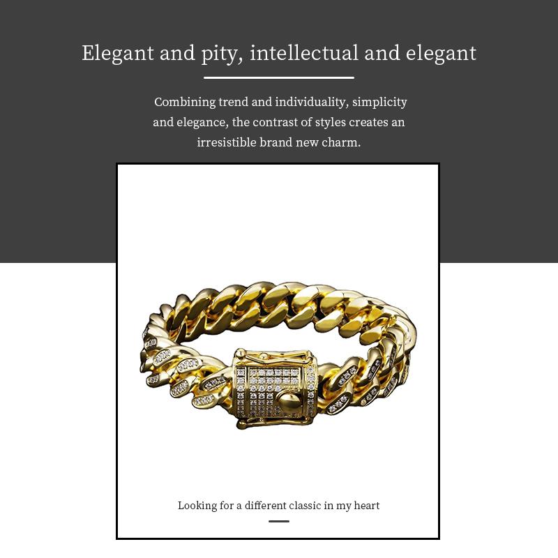 

Link, Chain 14mm Gold Plated Diamond Cuban Bracelet With 5A Zircon Fashion Design Gift For Men And Women Necklaces Jewelry