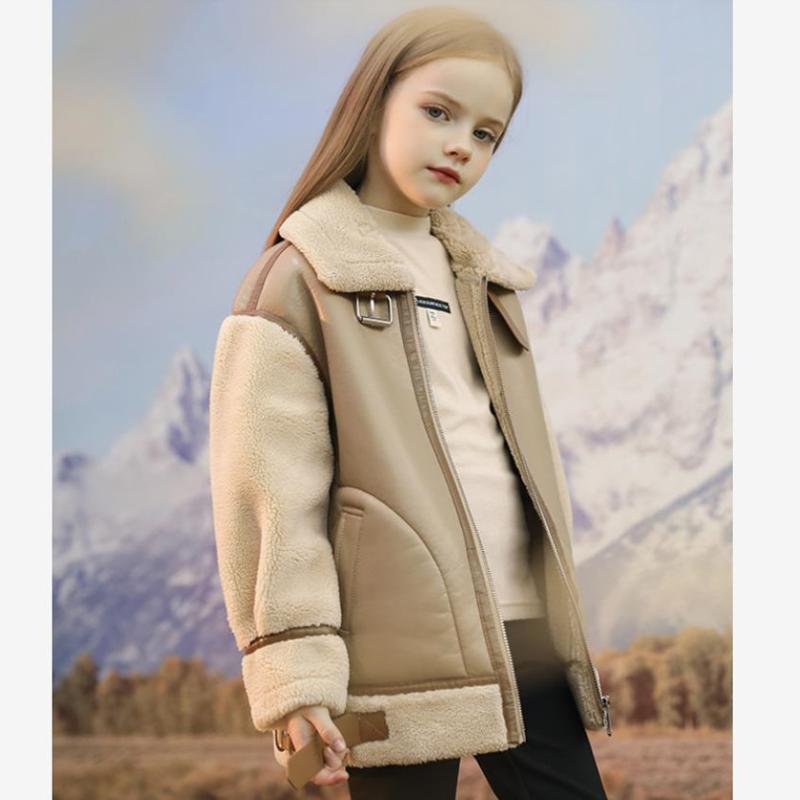 

Jackets Children Winter Faux Fur Coat Lambswool PU Leather Stitching Warm Motorcycle Bomber Fashion Thicker Jacket For Boys Girls A935, Blue;gray