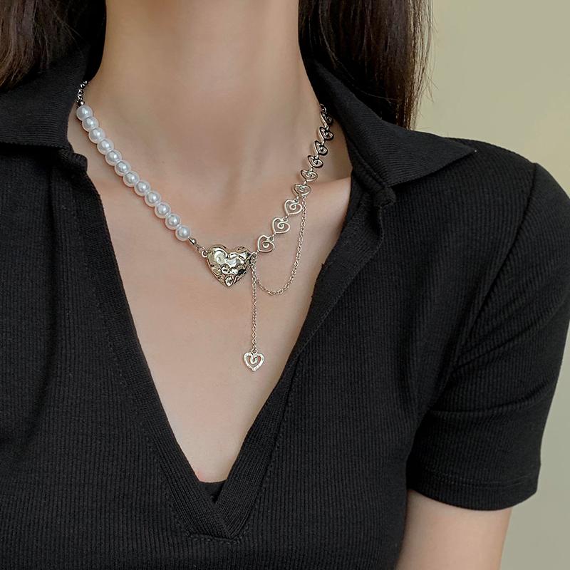 

Chokers Heart Pearl Choker Necklace For Women Girls 2021 Fashion Kpop Vintage Clavicle Chain Egirl Gothic EMO Punk Grunge Goth Jewelry