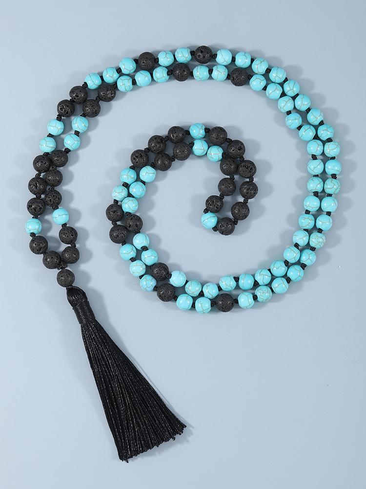 

Pendant Necklaces YUOKIAA Japamala 108 Piedras Naturales Round Lava Turquoises Healing Energy Prayer Beaded Necklace For Men Women Mala Yoga, Silver